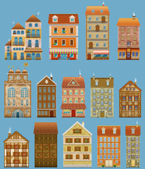 Houses set isolated on blue