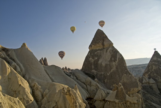 Hot Air Ballons flying on the sky of Cappadocia.Turkey.