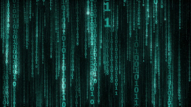 cyberspace with blue digital falling lines, binary hanging chain - seamless loop, abstract animated background