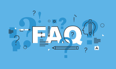 Thin line design concept for FAQ website banner. Vector illustration concept for frequently asked questions or questions and answers, client or customer support, product and service information. - obrazy, fototapety, plakaty