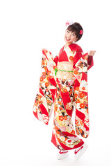 attractive asian woman wearing kimono isolated on white background