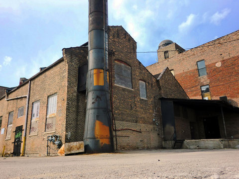 Industrial Abandoned Brick Warehouse Exterior View - Landscape Photo