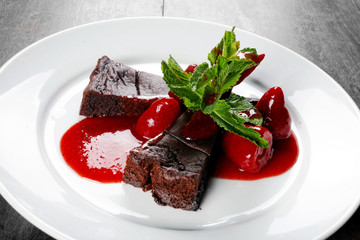 Chocolate cake wth strawberry and chili