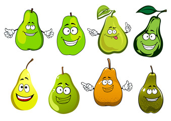 Green, yellow and orange pear fruits