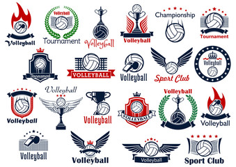 Fototapeta premium Volleyball sport game icons and symbols