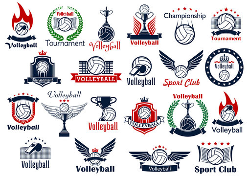 Volleyball sport game icons and symbols