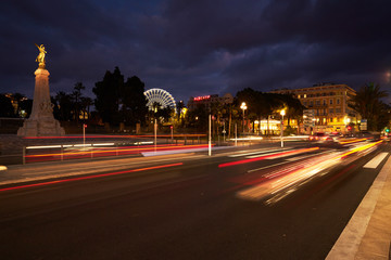 France, Nice, 2016.01.21: Monument Centennial, Promenade des Anglais, traffic, long exposure, Great...