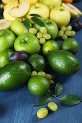 Fruits on dark blue wooden background