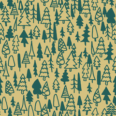 Seamless pattern hand drawn pine forest