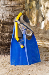 Snorkeling goggles and flippers