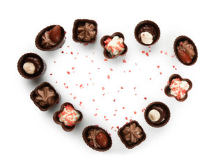 Assorted chocolate candies, isolated on white