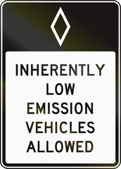 United States MUTCD regulatory road sign - High occupancy vehicle lane with special permissions