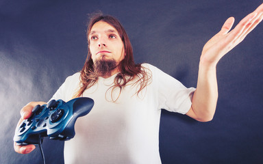 Unhappy male playing games