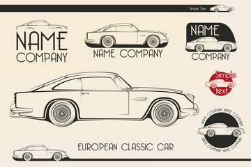 European classic sports car, silhouettes, logo