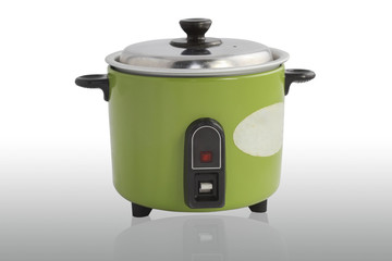 Green electric cooker on white background