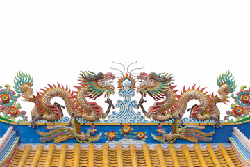 Chiness dragon on the roof isolate on white background