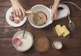 Cooking food, elevated view.