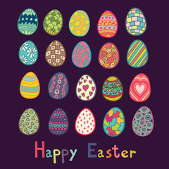 Happy Easter Color Eggs Vector Illustration