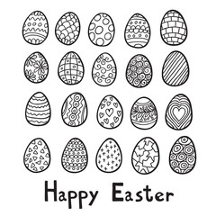 Happy Easter Contour Eggs Vector Illustration