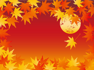 Autumn leaves and full moon