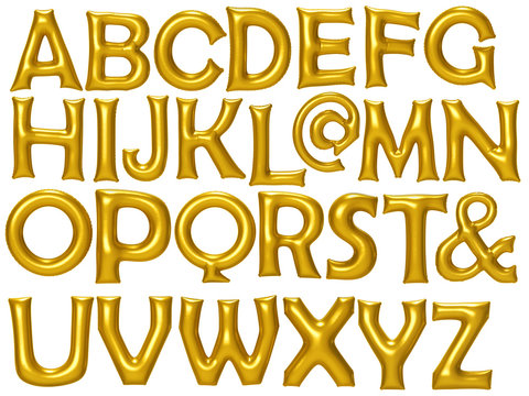 Gold alphabet foil balloon set with clipping path