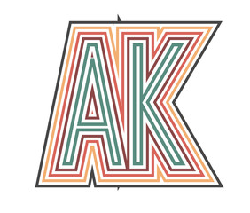 AK Initial Retro Logo company Outline. vector identity