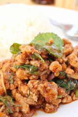 Fried pork and basil