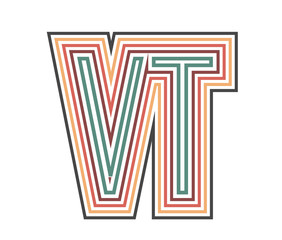 VT Initial Retro Logo company Outline. vector identity