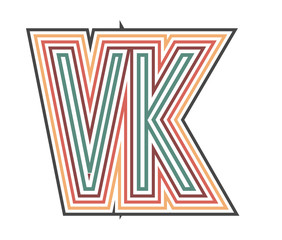 VK Initial Retro Logo company Outline. vector identity