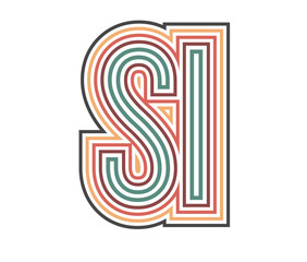 SI Initial Retro Logo company Outline. vector identity