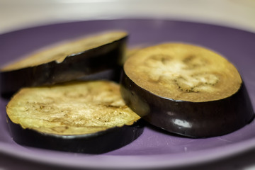 Griddel aubergine slices on dish