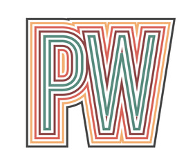 PW Initial Retro Logo company Outline. vector identity