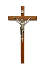 Foto op Plexiglas Plain wooden crucifix with silver figure of Christ © photology1971