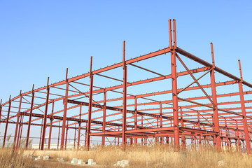 Fototapeta premium In the construction site, steel structure is under construction