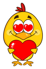 Yellow Chick Cartoon Character Holding A Valentine Love Heart