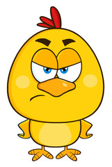 Yellow Chick Cartoon Character Looking Angry, With Hands On His Hips