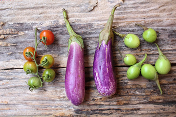 Mix of tomato with purple eggplants