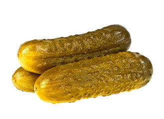 Pickled cucumbers on white background
