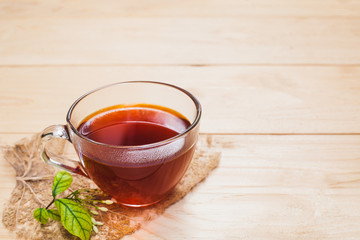 Cup of tea on  white wooden background