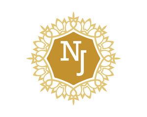 NJ initial royal letter logo