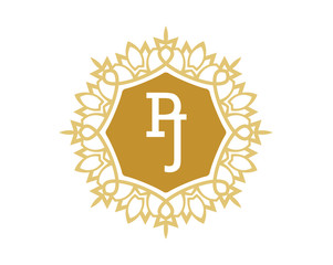 PJ initial royal letter logo