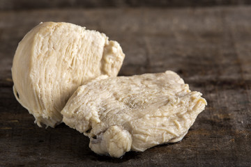 Boiled chicken on wood