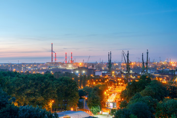 Gdansk shipyard at night.