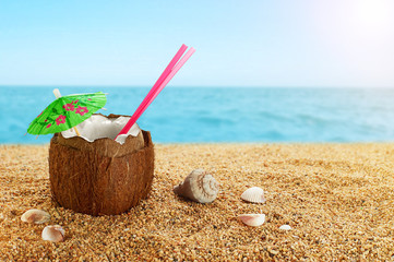 Coconut cocktail at the beach.