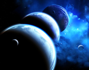 Fototapeta premium Beautiful space scene with parade of planets and nebula