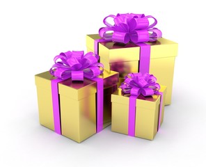 Obraz premium three gift boxes with bows isolated on white