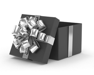 open gift box with bows isolated on white