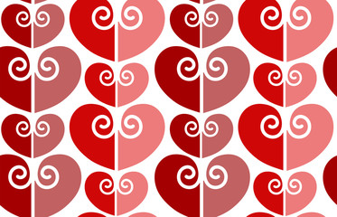 Love vintage seamless pattern with red hearts created with spiral and curl