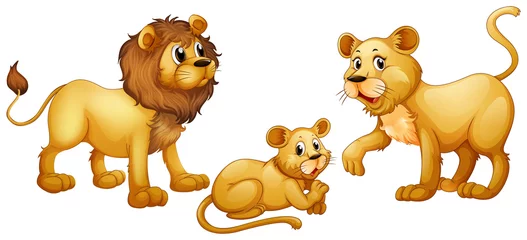 Muurstickers Aap Lion family with cute little cub