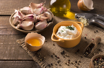 Garlic dip in a cute bowl